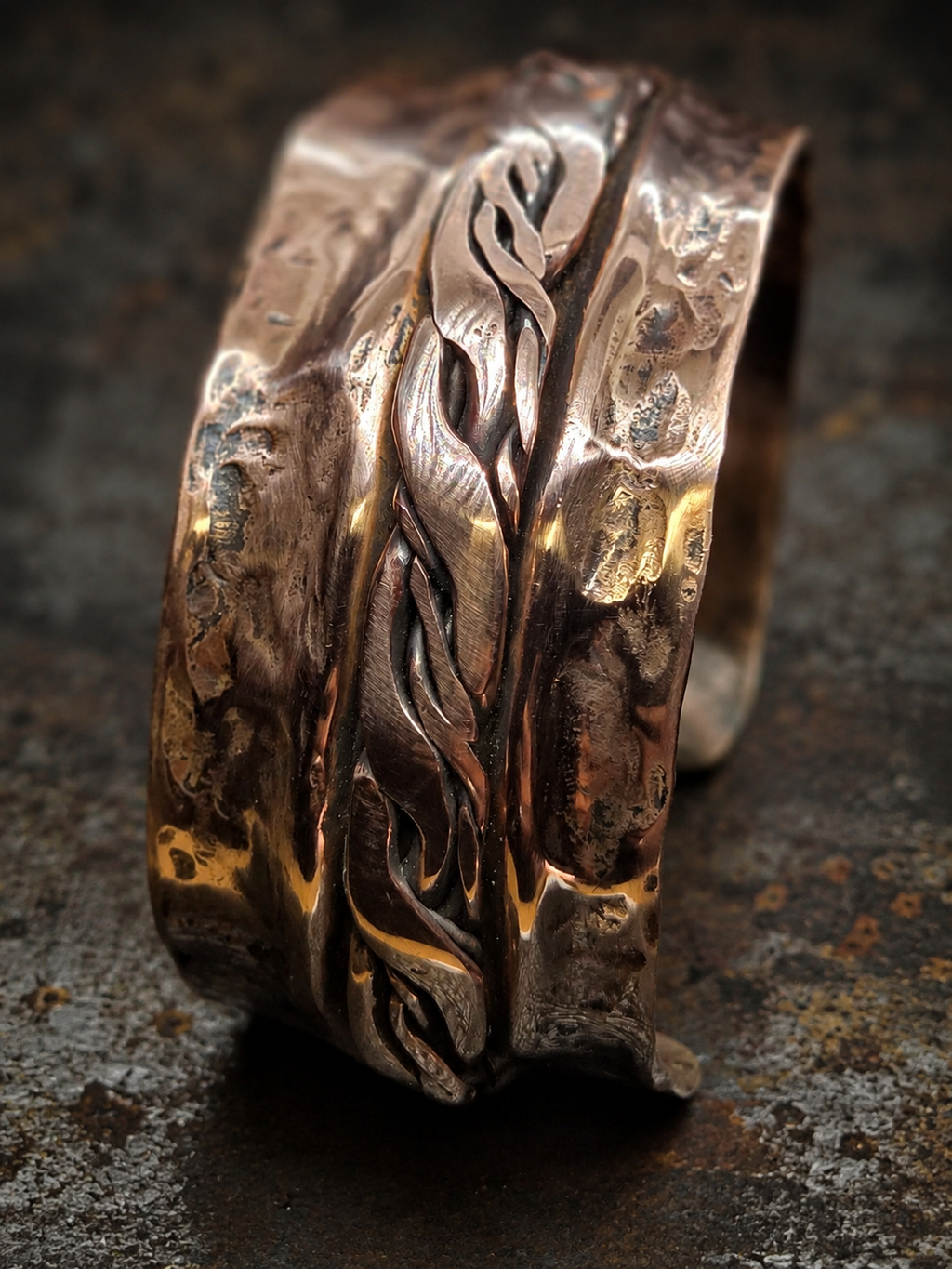 Handcrafted Copper Braided Cuff Bracelet - Boho Vintage Style