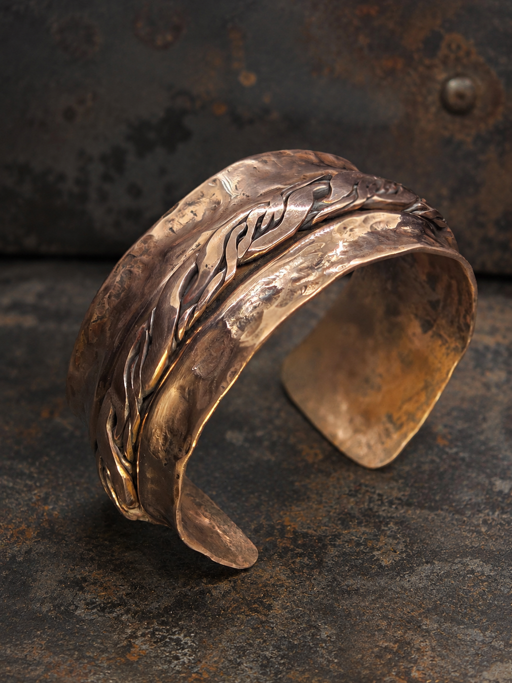Handcrafted Copper Braided Cuff Bracelet - Boho Vintage Style
