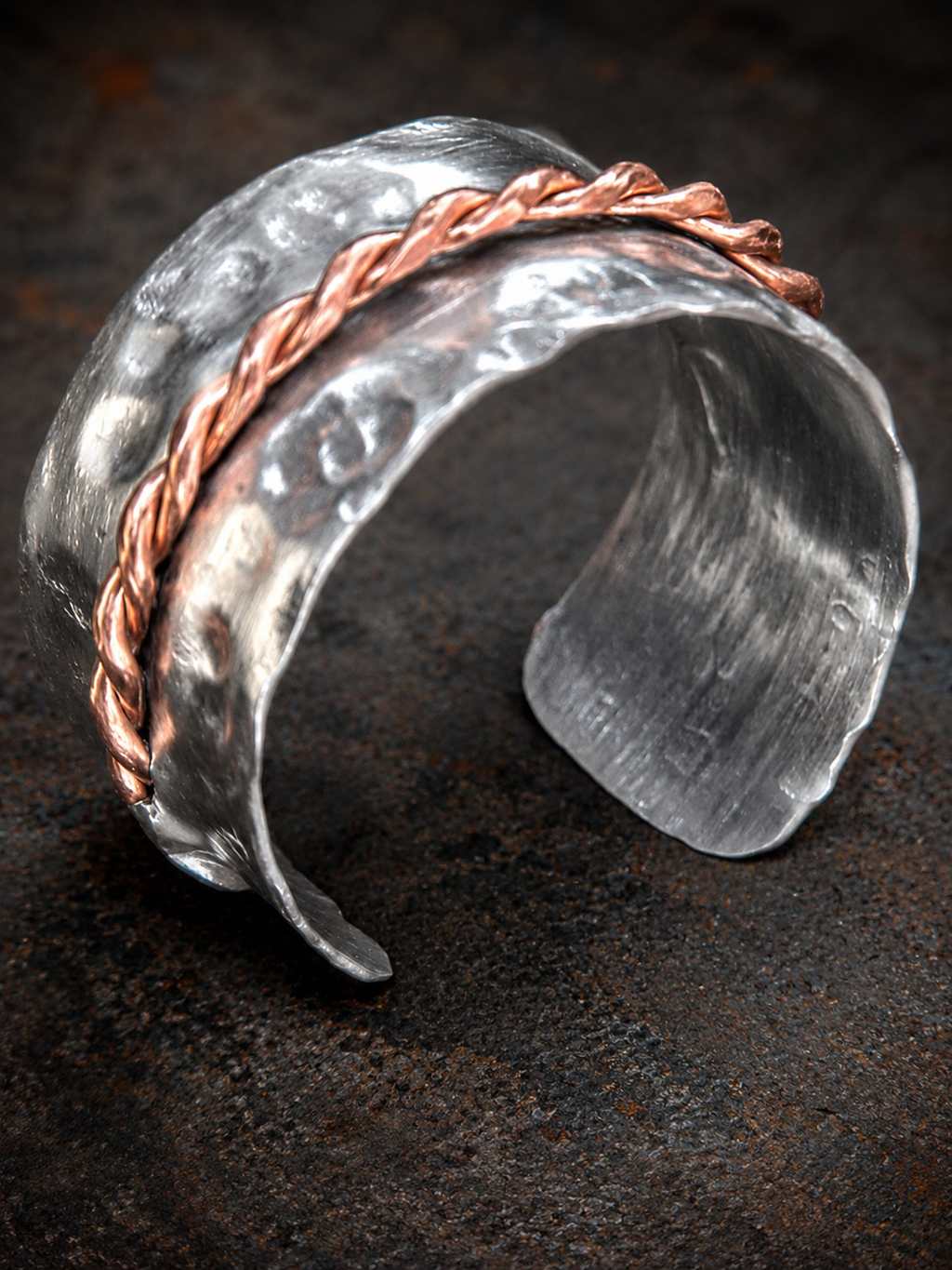 Handcrafted Hammered Aluminum and Copper Cuff Bracelet