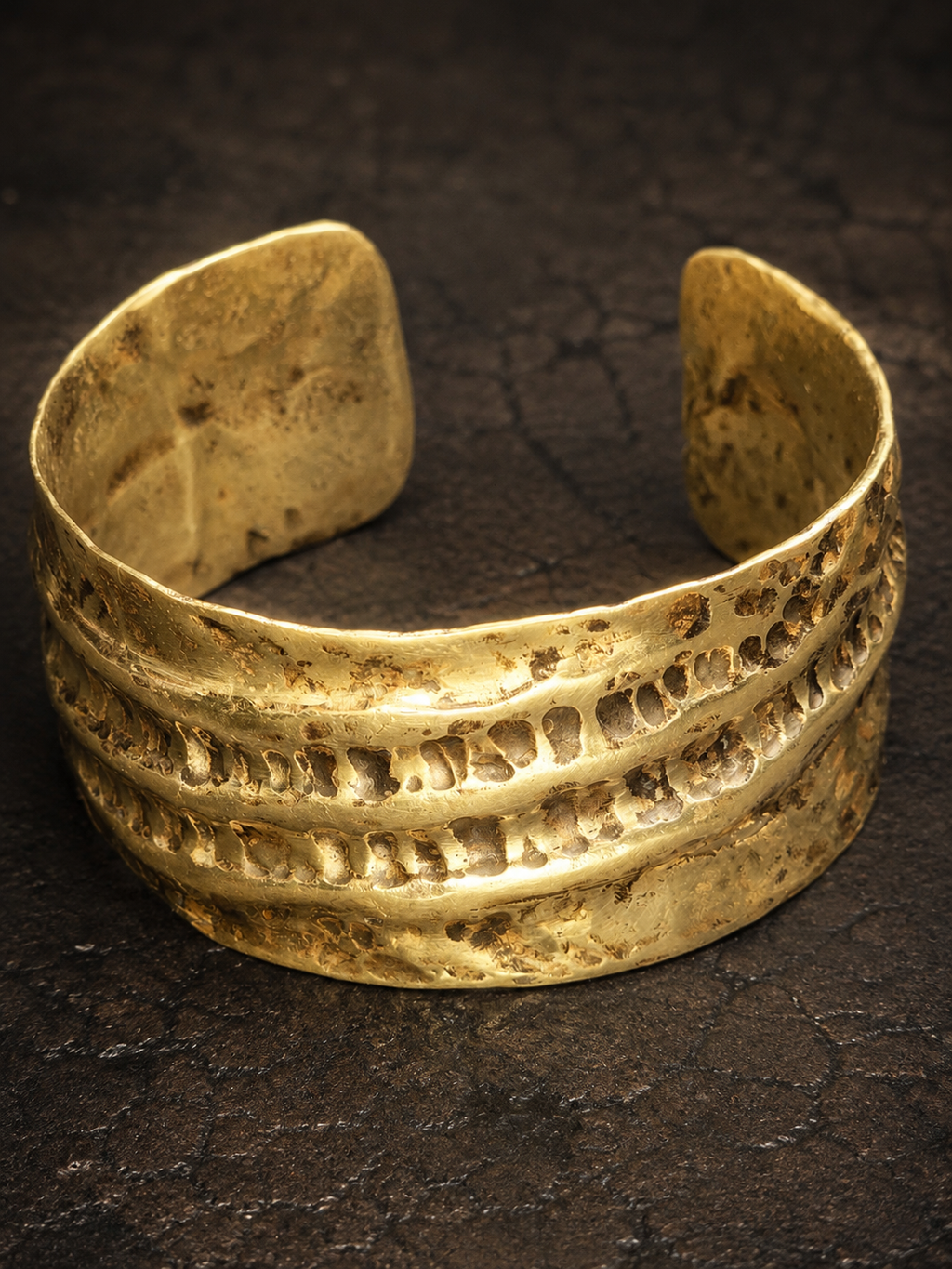 Rustic Hammered Brass Cuff Bracelet – Wide Patina Statement Cuff.