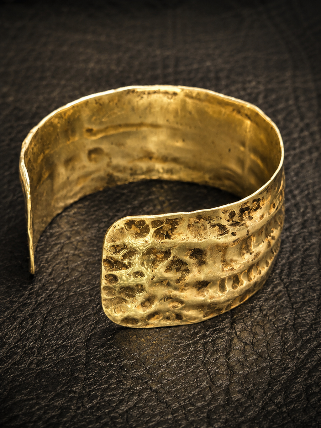 Rustic Hammered Brass Cuff Bracelet – Wide Patina Statement Cuff.