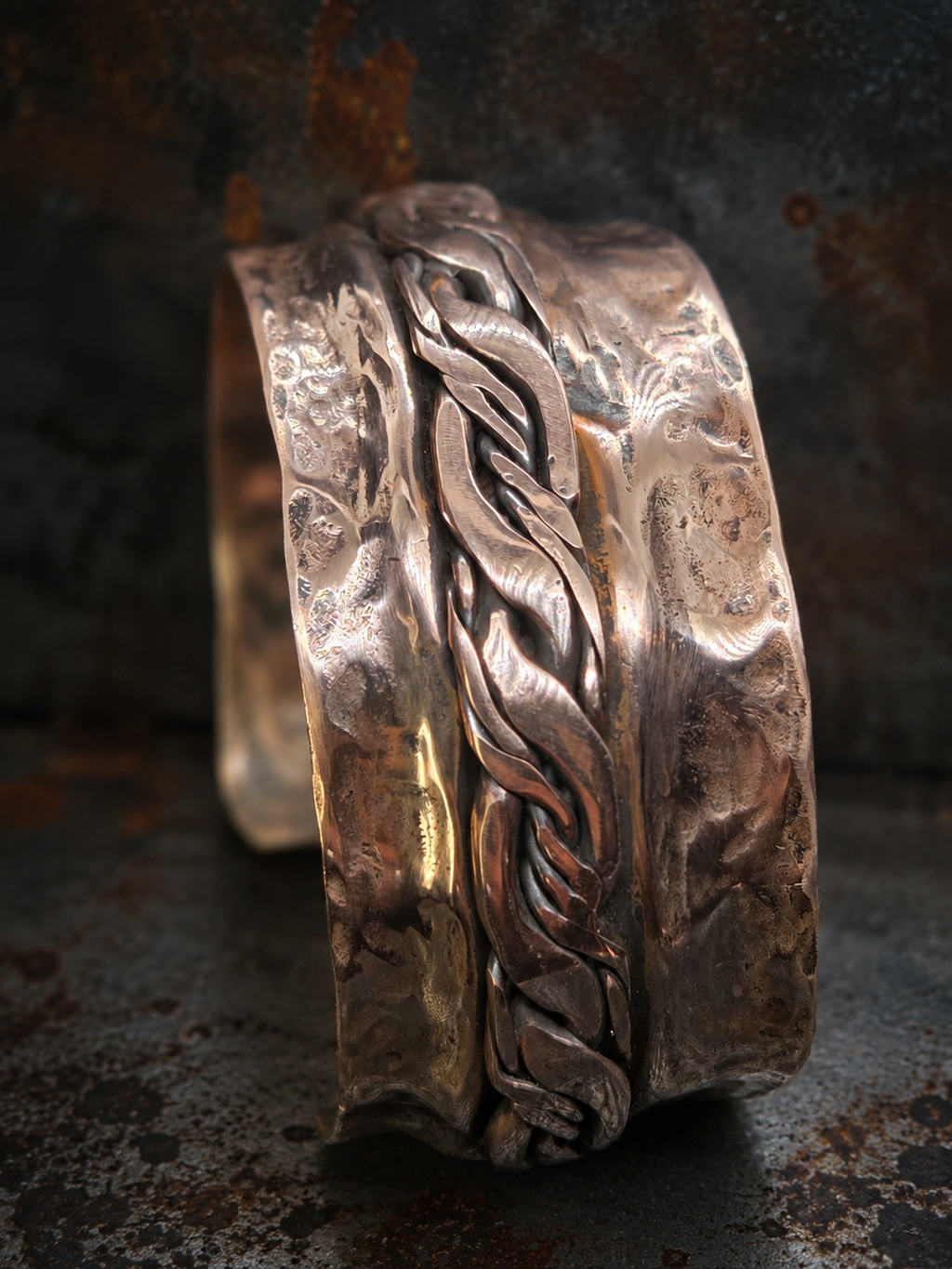 Handcrafted Copper Braided Cuff Bracelet - Boho Vintage Style