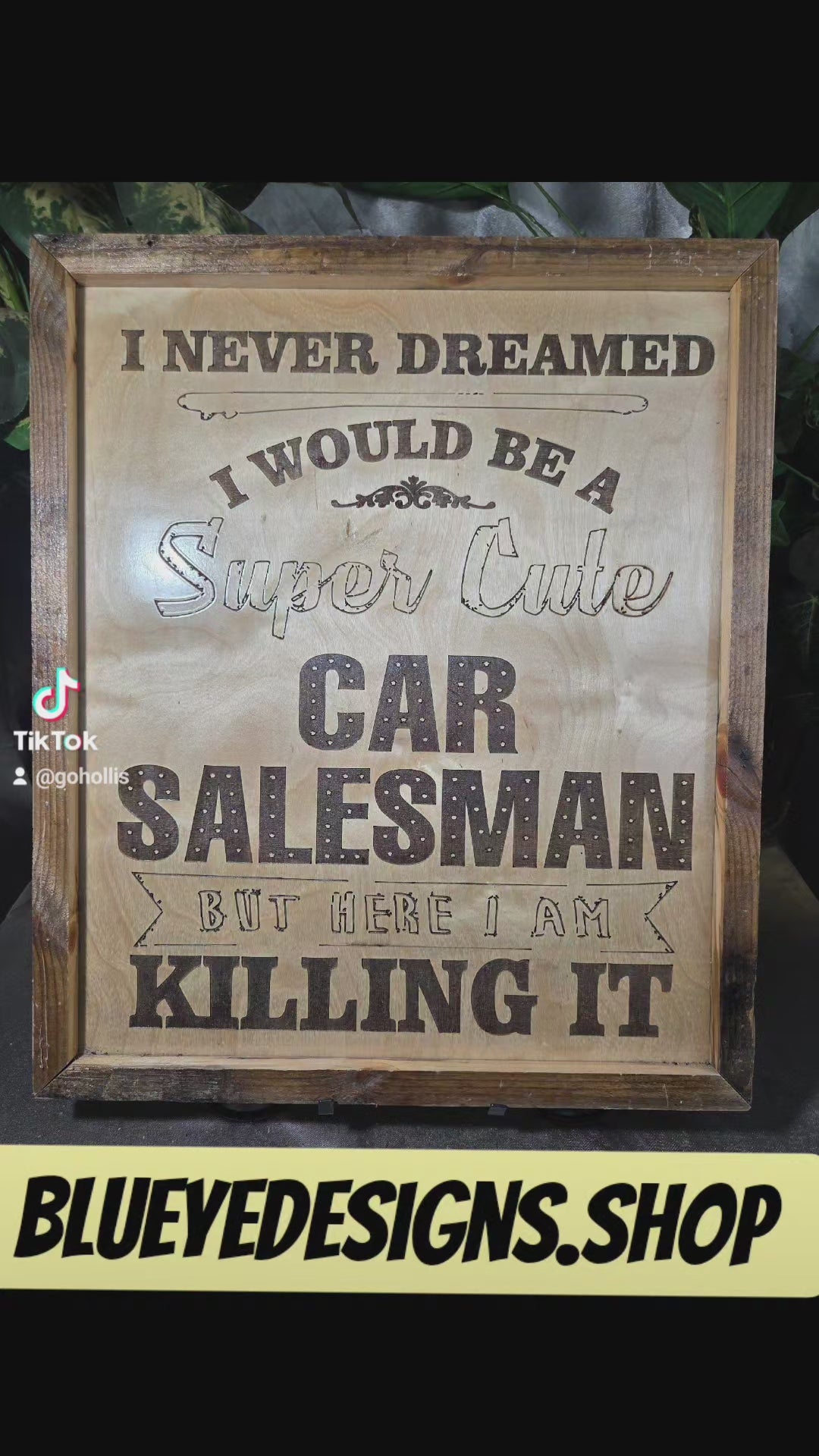 Never dreamed you'd be a super cute car salesman? Well… here you are KILLING IT. 😎
This handmade laser-engraved wood sign is the perfect piece for a car salesman’s office, dealership desk, garage, or man cave.
✔ Handcrafted wood frame
✔ Precision laser e