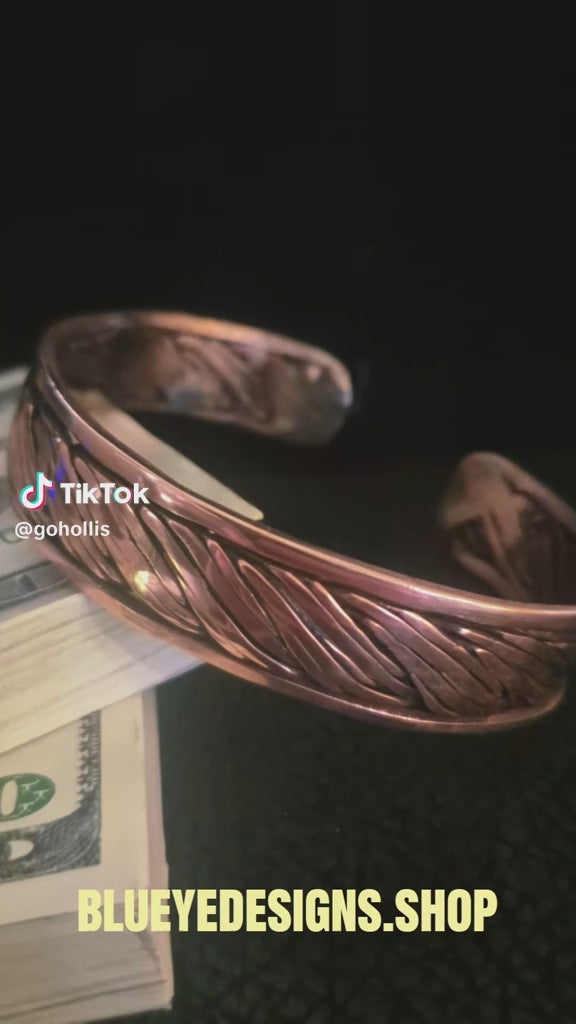 Handcrafted Copper Cuff Bracelet – Braided, Polished, One-of-a-Kind