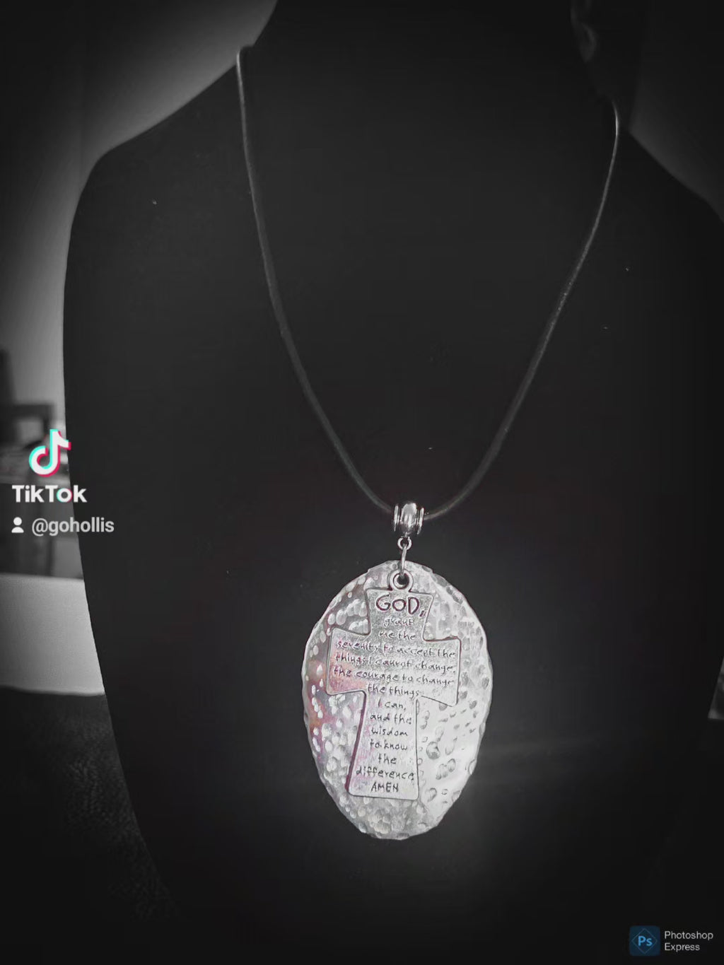 Handmade Serenity Prayer Cross Necklace ✝️ Silver Spoon Pendant • Adjustable Leather Cord