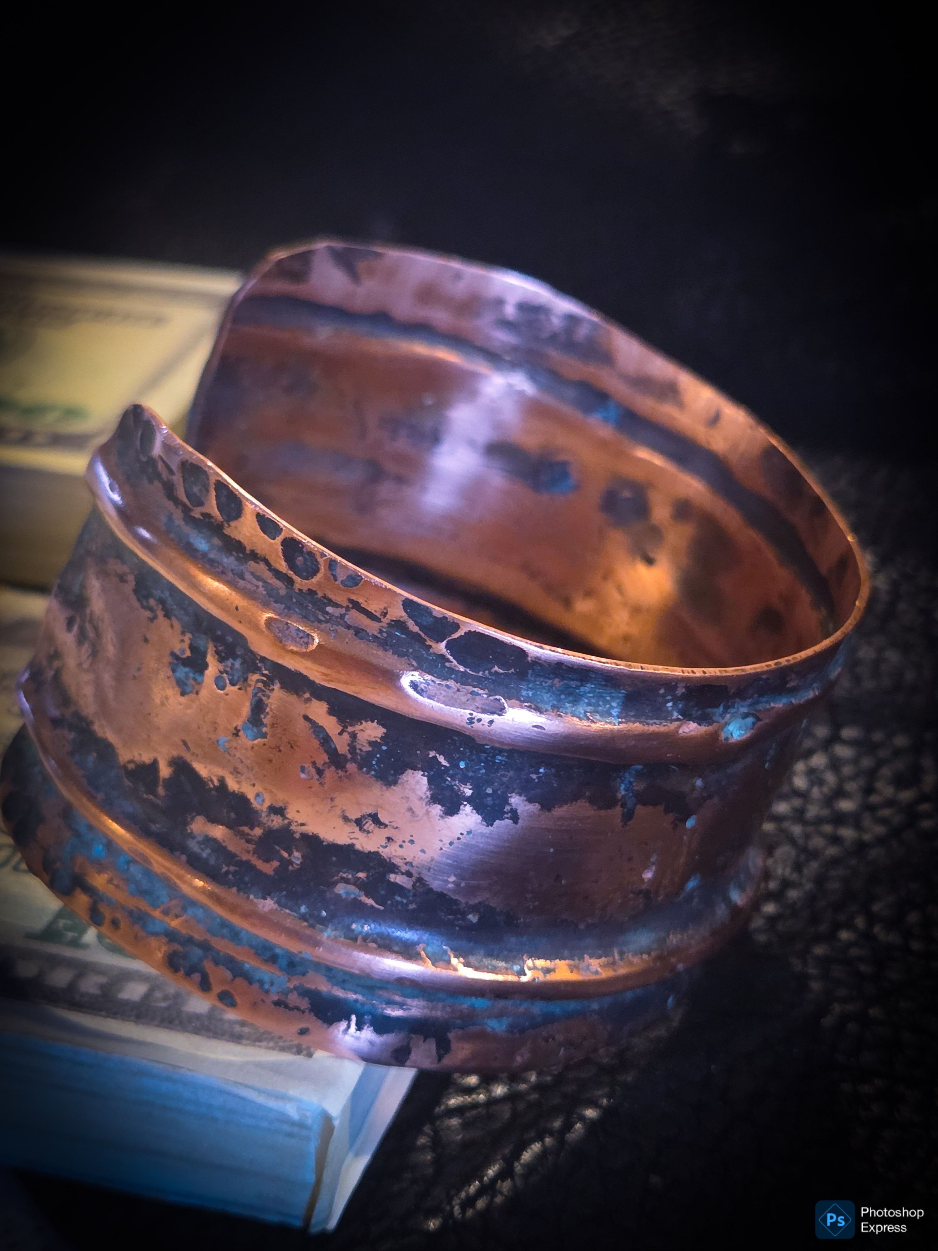 Handmade Hammered Copper Cuff Bracelet – Adjustable Patina Finish – One of a Kind