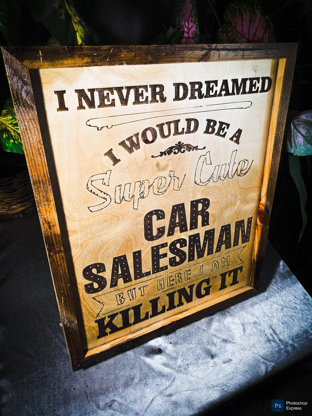 Never dreamed you'd be a super cute car salesman? Well… here you are KILLING IT. 😎
This handmade laser-engraved wood sign is the perfect piece for a car salesman’s office, dealership desk, garage, or man cave.
✔ Handcrafted wood frame
✔ Precision laser e