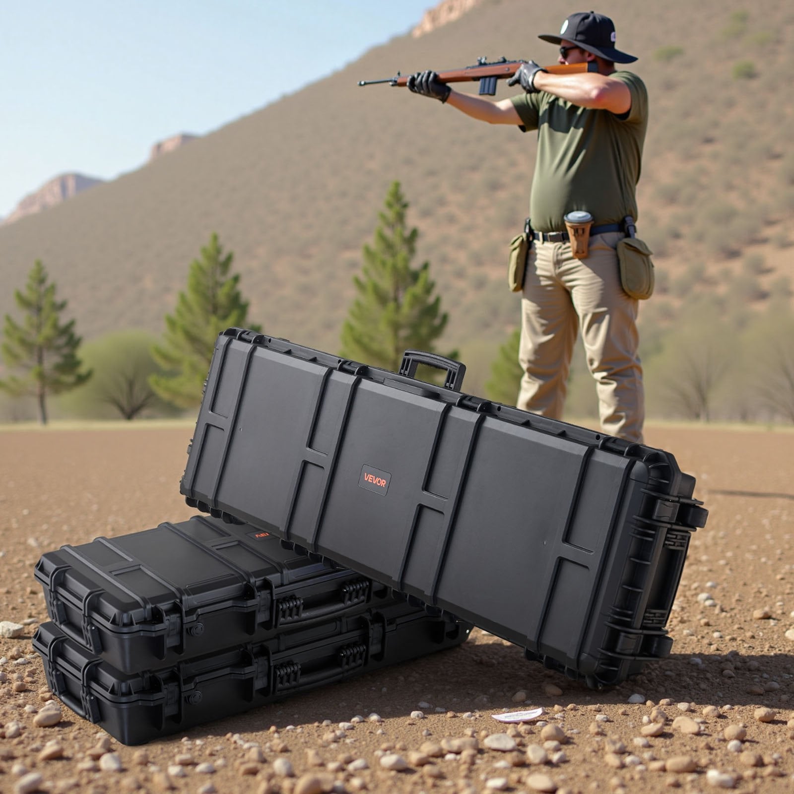 50" Black Hard Rifle Case, Lockable Rifle Case with Detachable XPE Foam, Gun Storage with Wheels, IP67 Waterproof & Dustproof Pistol Storage Cases for Rifles, Shotguns, Airsoft Guns