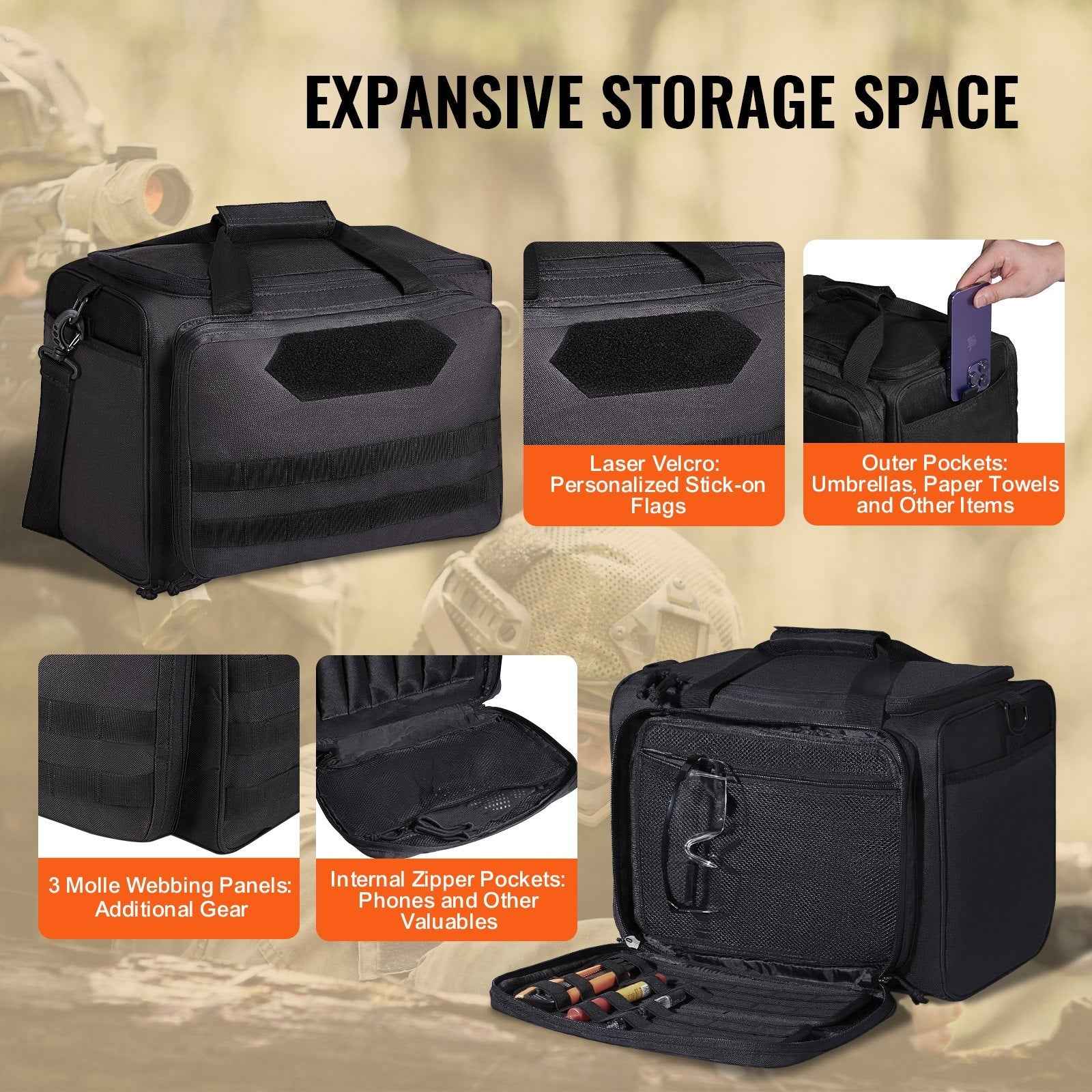 Range Bag for 3 Pistols, Tactical Gun Range Bag with 2 Detachable Baffles & 6 Magazines, Firearm Shooting Handgun Bag for Outdoor Hunting Pistol Bag with Single Shoulder Strip