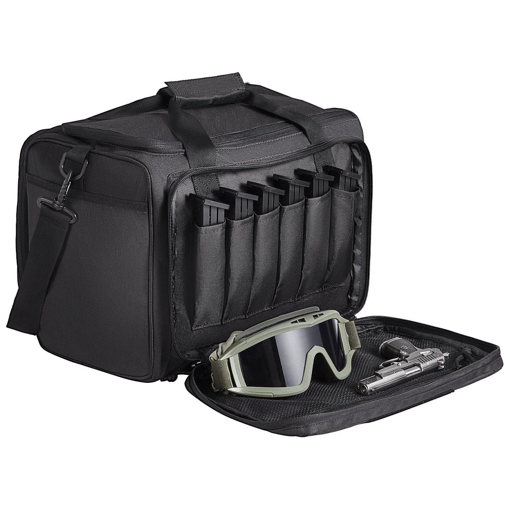 Range Bag for 3 Pistols, Tactical Gun Range Bag with 2 Detachable Baffles & 6 Magazines, Firearm Shooting Handgun Bag for Outdoor Hunting Pistol Bag with Single Shoulder Strip