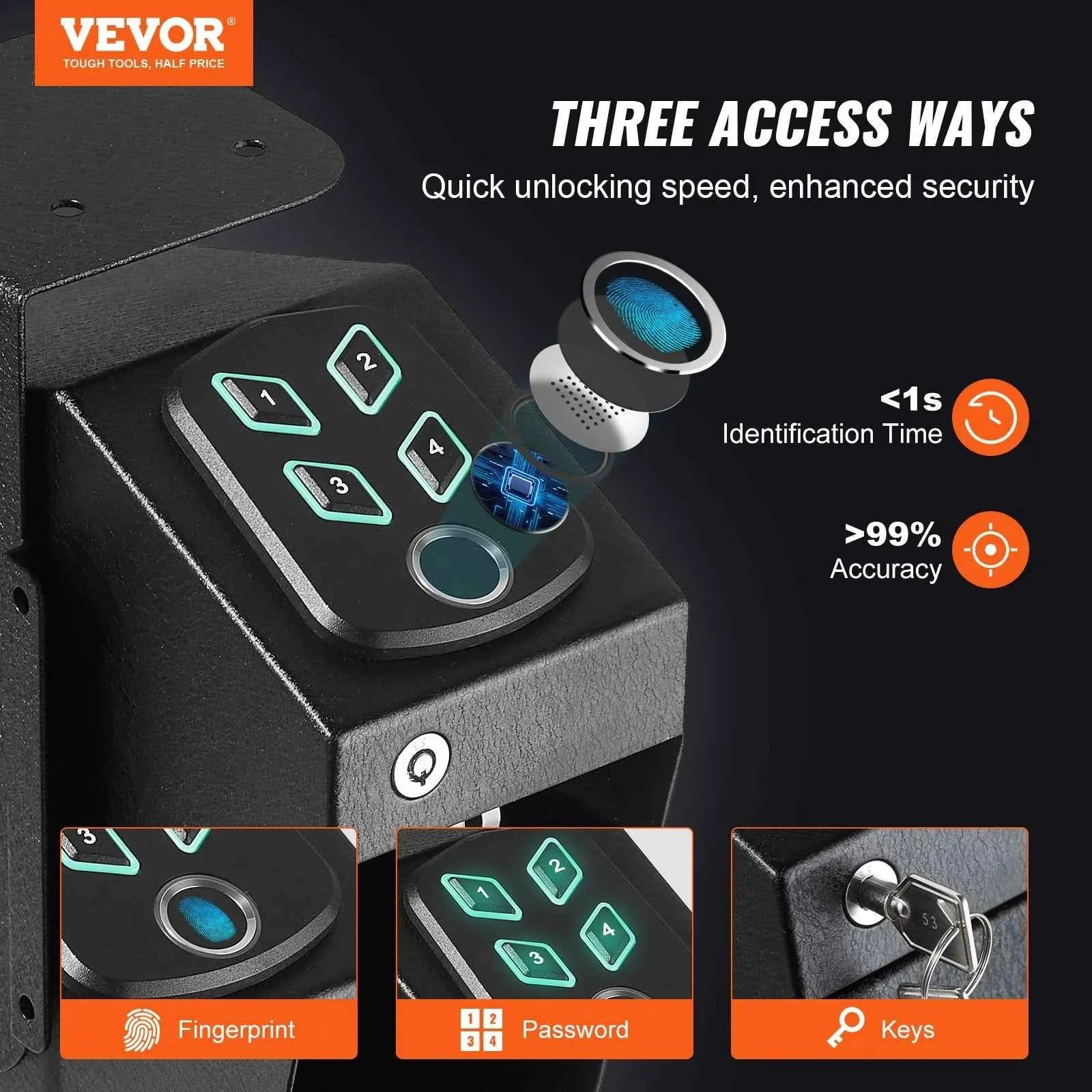 Mounted Gun Safe for Pistols, Biometric Gun Safe with Three Quick Access Ways of Fingerprints, Passwords and Keys, Handgun Safe for 1 Pistol for Home, Bedside, Nightstand, Wall
