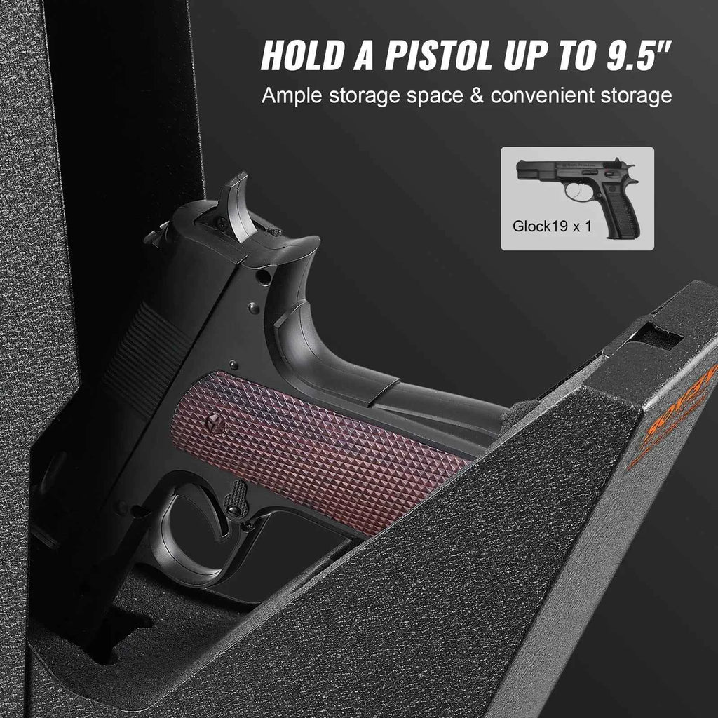 Mounted Gun Safe for Pistols, Biometric Gun Safe with Three Quick Access Ways of Fingerprints, Passwords and Keys, Handgun Safe for 1 Pistol for Home, Bedside, Nightstand, Wall