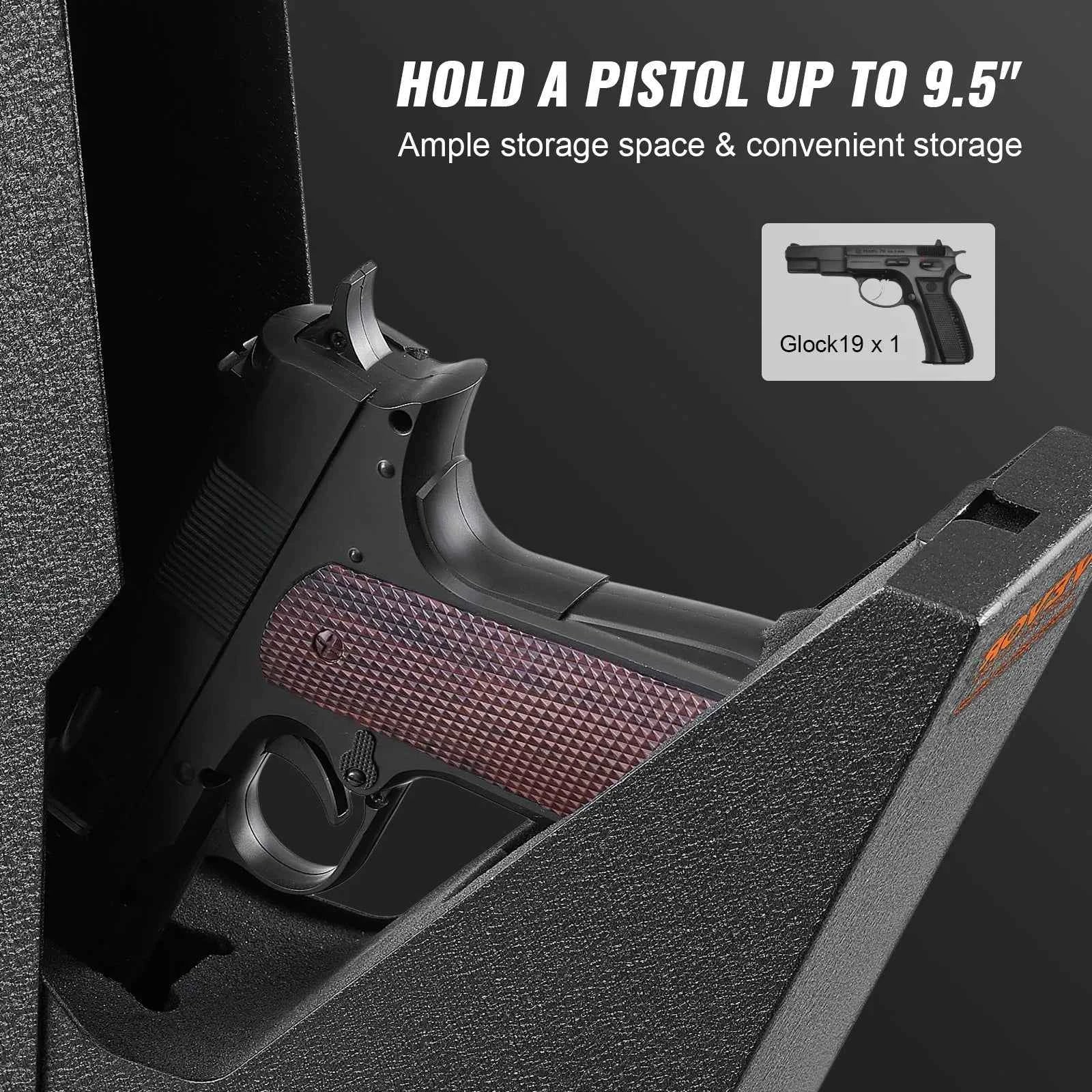 Mounted Gun Safe for Pistols, Biometric Gun Safe with Three Quick Access Ways of Fingerprints, Passwords and Keys, Handgun Safe for 1 Pistol for Home, Bedside, Nightstand, Wall