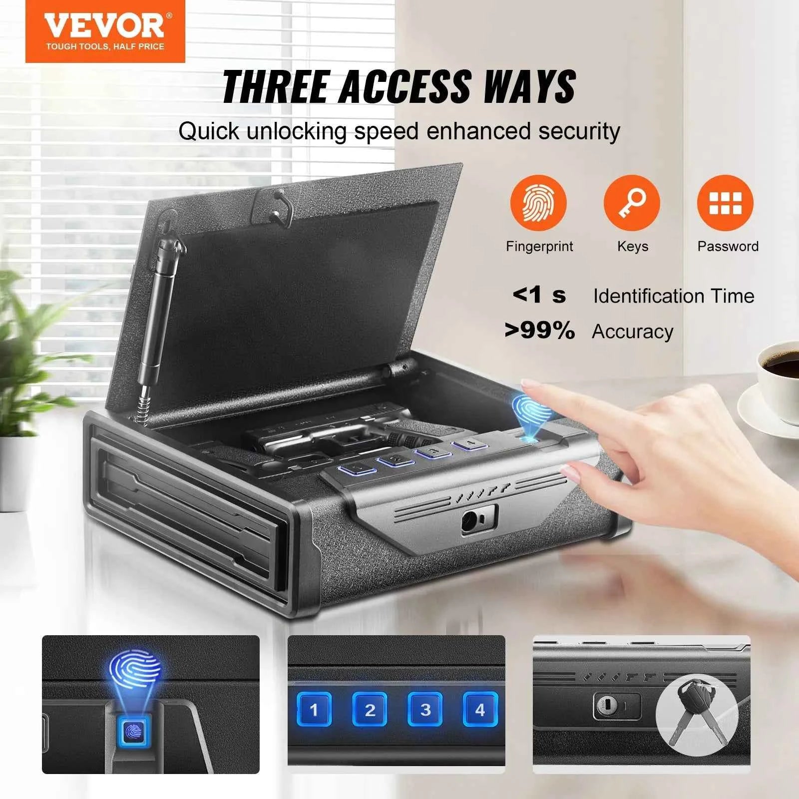 Gun Safe for Pistols, Biometric Gun Safe with Three Quick Access Ways of Fingerprints, Passwords and Keys, Handgun Safe for 2 Pistols for Home, Bedside, Nightstand, Car