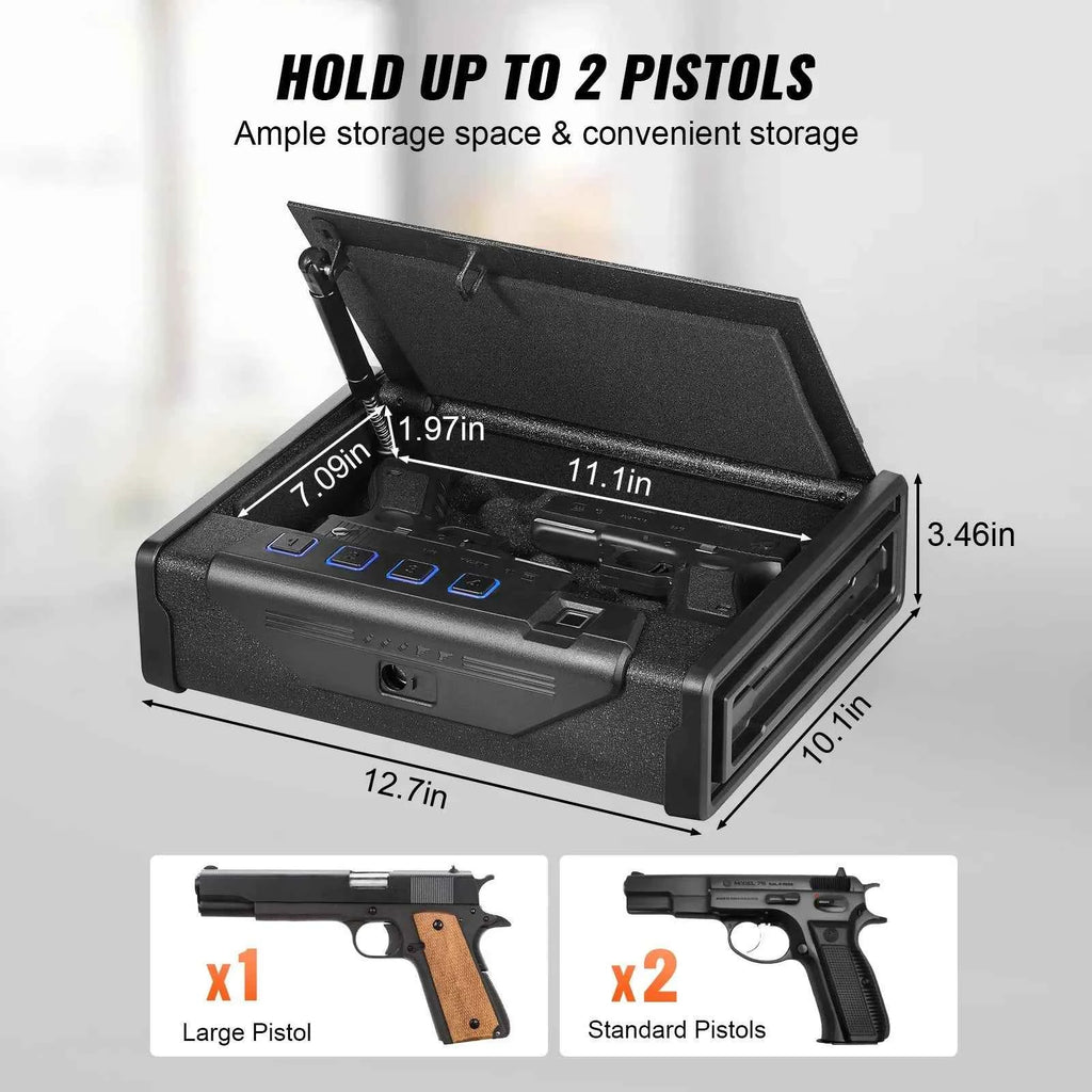 Gun Safe for Pistols, Biometric Gun Safe with Three Quick Access Ways of Fingerprints, Passwords and Keys, Handgun Safe for 2 Pistols for Home, Bedside, Nightstand, Car